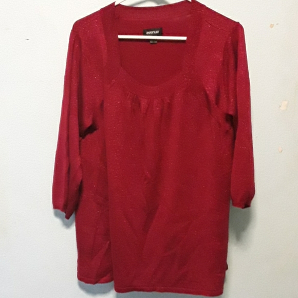Avenue Tops - Avenue Red Sparkly Glitter Scoop Sweater 18/20